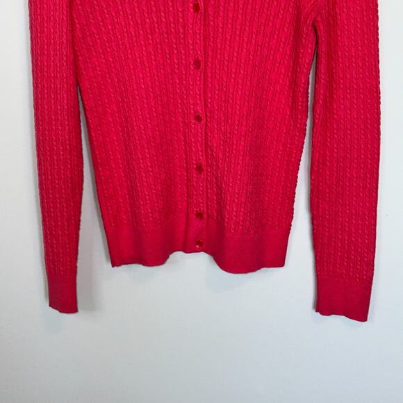 Talbots Womens Cable Knit Cardigan Size M Button Down Pink Pima Cotton Career - Picture 3 of 7